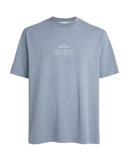 Stone Island Blue Cotton Logo T-Shirt for men