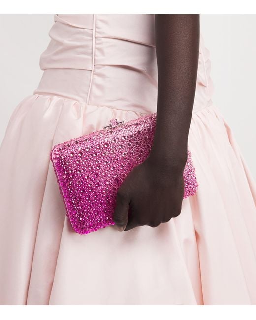 Judith Leiber Pink Slim Slide Gradient Caviar Clutch Bag