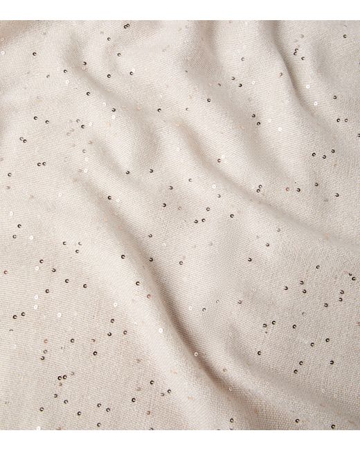 Brunello Cucinelli White Cashmere-Silk Diamond Yarn Sequin Scarf