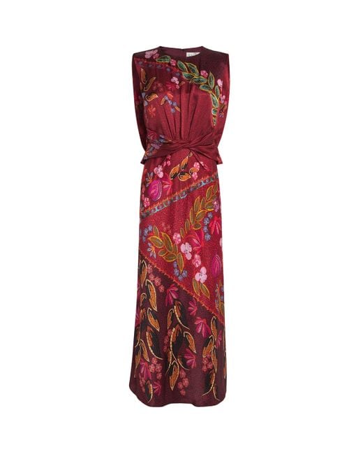 Saloni Red Satin Terrazzo Print Gwen Midi Dress