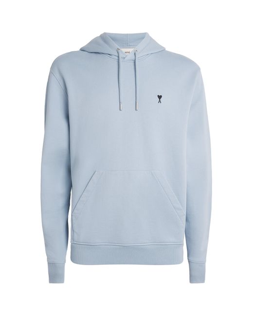 AMI Blue Cotton Embroidered Ami De Coeur Logo Hoodie for men