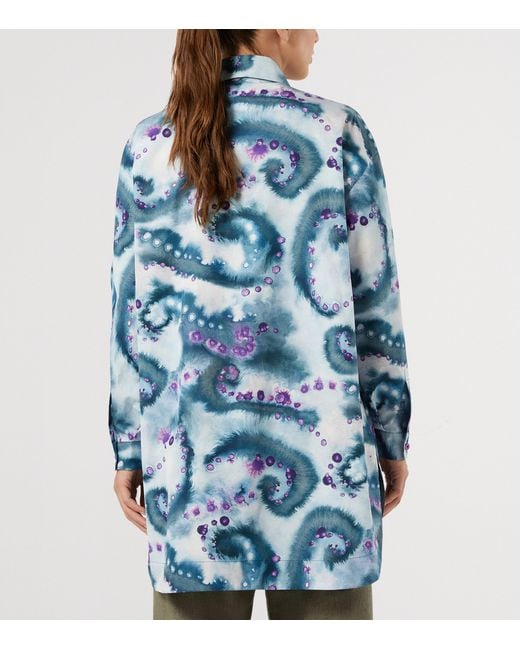 Marina Rinaldi Blue Cotton Printed Midi Shirt Dress