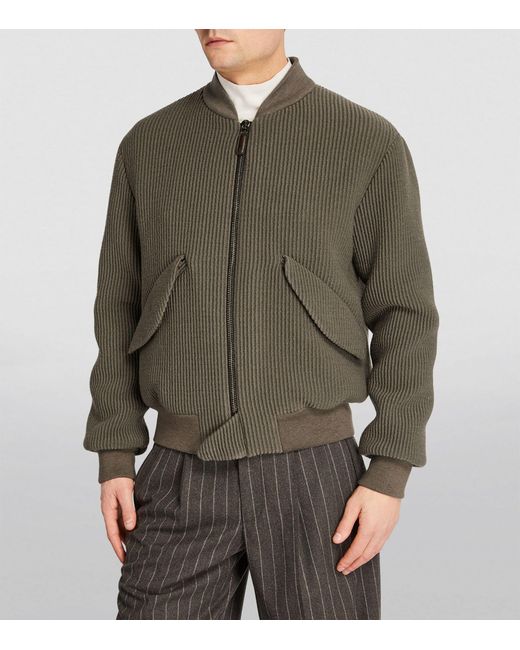 Giorgio Armani Green Wool-blend Ribbed Bomber Jacket for men