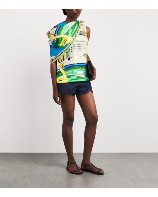 Tory Burch Green Silk Printed Cape And Top