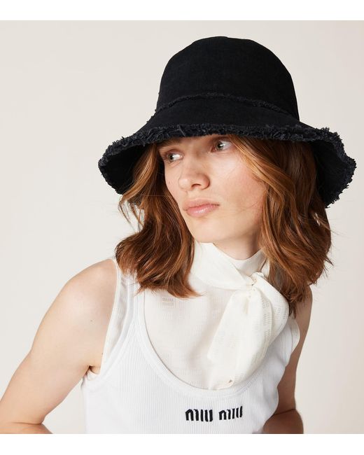 Miu Miu Black Denim Logo Bucket Hat