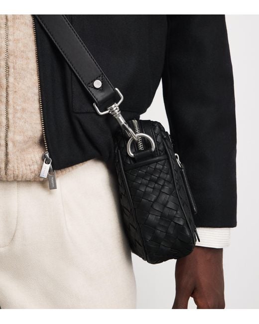 Officine Creative Black Leather Woven Armor Pouch for men