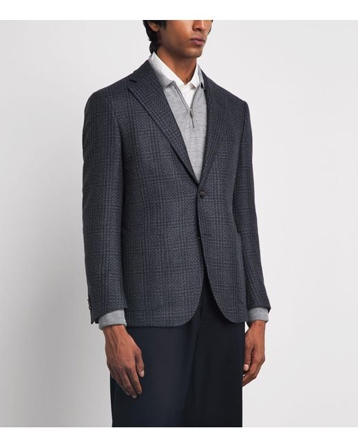 Corneliani Blue Wool Mouliné Check Blazer for men
