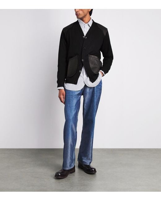 Junya Watanabe Black Wool Leather-Patch Cardigan for men