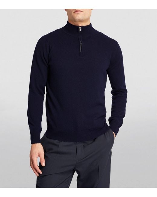 Harrods Blue Cashmere Zip-Up Sweater for men