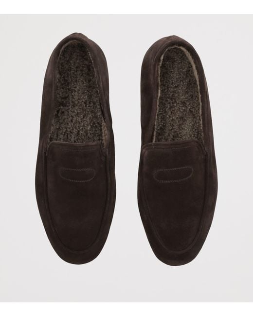 John Lobb Black Suede Kingston Slippers for men