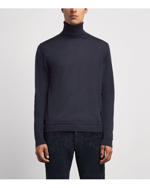 Jacob Cohen Blue Wool-Silk Rollneck Jumper for men