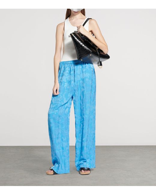 Balenciaga Blue Loose-Fit Trousers With Floral Print