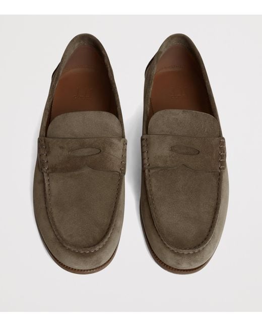 Dunhill Brown Suede Flex Heddon Loafers for men