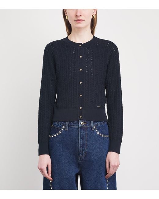 Sandro Blue Cropped Openwork Cardigan