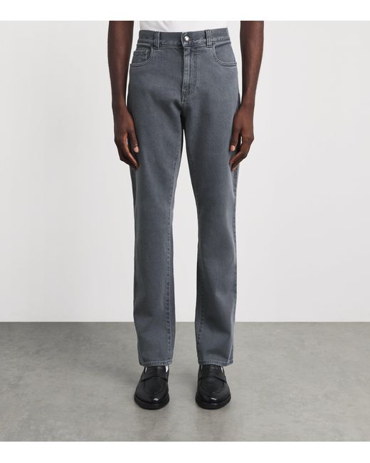 Canali Gray Stretch-Cotton-Cashmere Straight Jeans for men