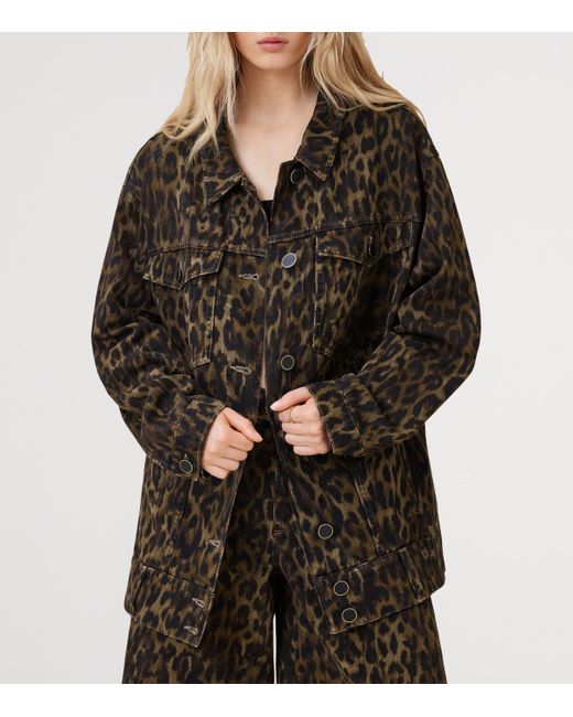 AllSaints Black Leopard Print Willow Denim Jacket