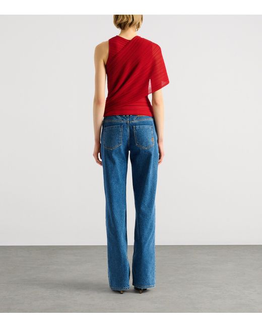 Balmain Red Ruched Asymmetrical Top
