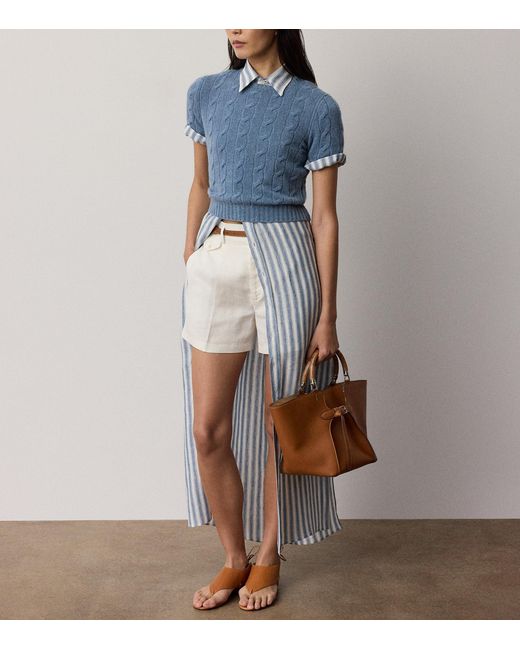 Ralph Lauren Blue Cashmere Cable-Knit Cropped Sweater