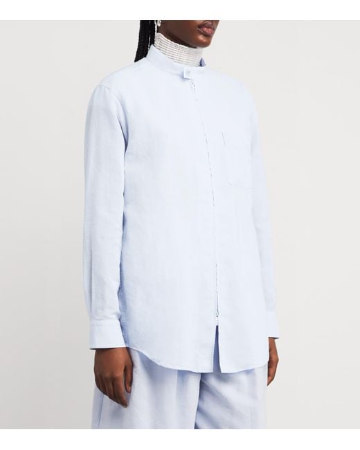 Issey Miyake Blue Cotton-Linen Paper-Esque U Shirt