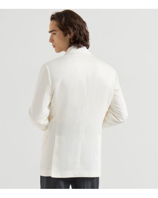 Brunello Cucinelli White Délavé Silk And Linen Twill Blazer for men