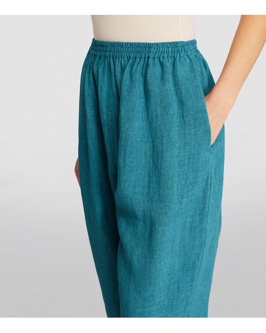 Eskandar Blue Linen Cropped Japanese Trousers