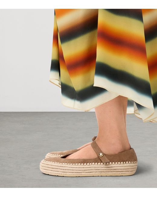 Loewe Natural X Paula's Ibiza Suede-Raffia Rio Mary Jane Flats