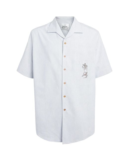 Vivienne Westwood White Organic Cotton Stripe Bowling Shirt for men