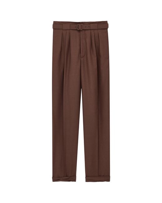 Saint Laurent Brown Wool-Mohair Pleated Straight Trousers for men