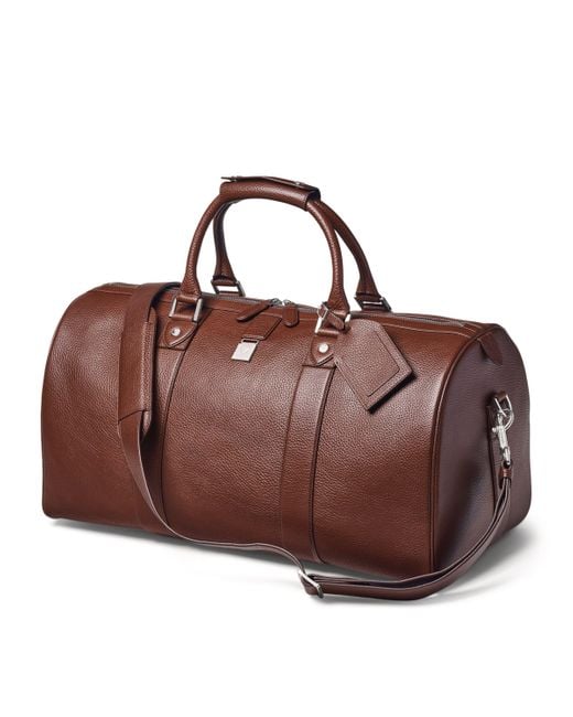 Aspinal Brown Leather Boston Holdall for men