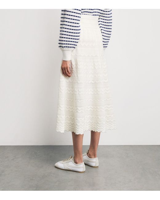 Molli White Cotton Crochet Midi Skirt
