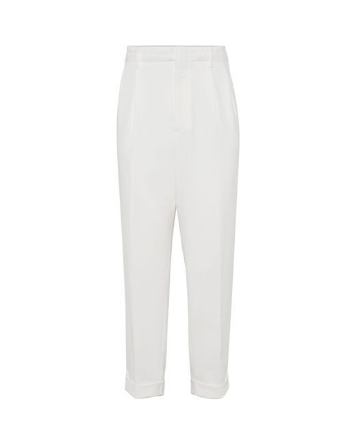 Brunello Cucinelli White Cotton Pleated Trousers for men