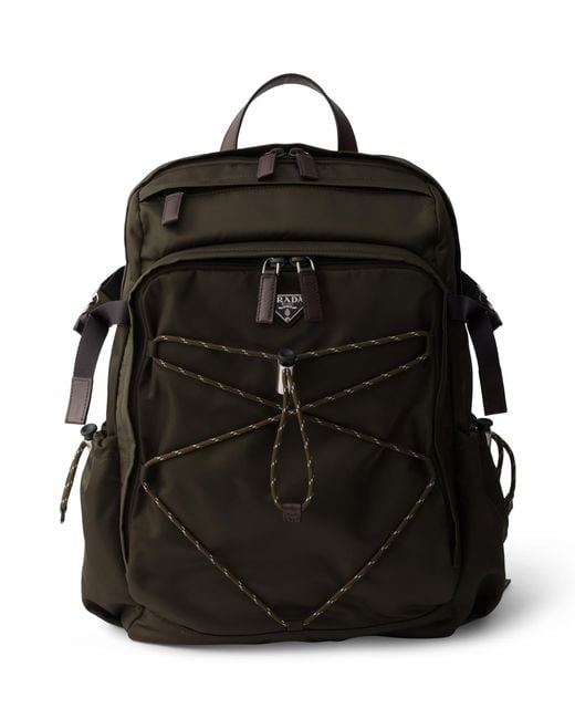 Prada Black Re-Nylon And Leather Drawstring Backpack for men