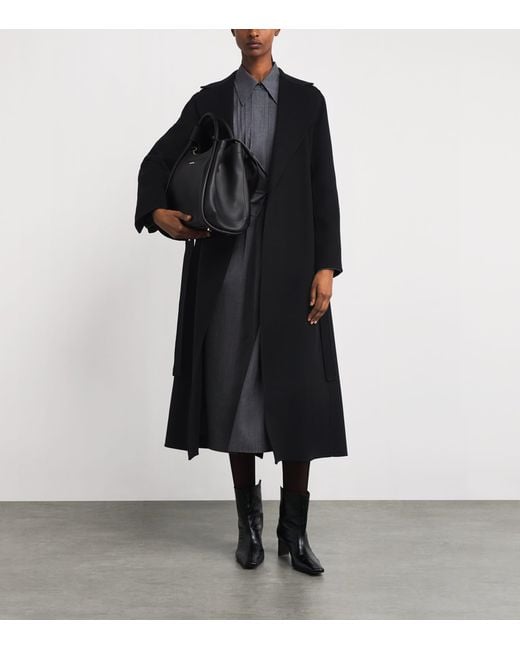 Max Mara Black Virgin Wool Wrap Coat