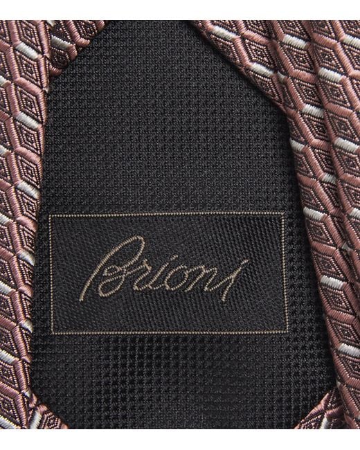 Brioni Brown Silk Geometric-Jacquard Tie for men