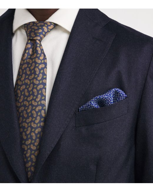 Eton of Sweden Blue Silk Interlocking Print Pocket Square for men