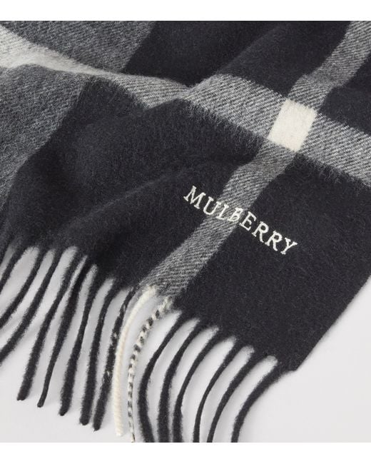 Mulberry Gray Small Merino Wool Check Scarf