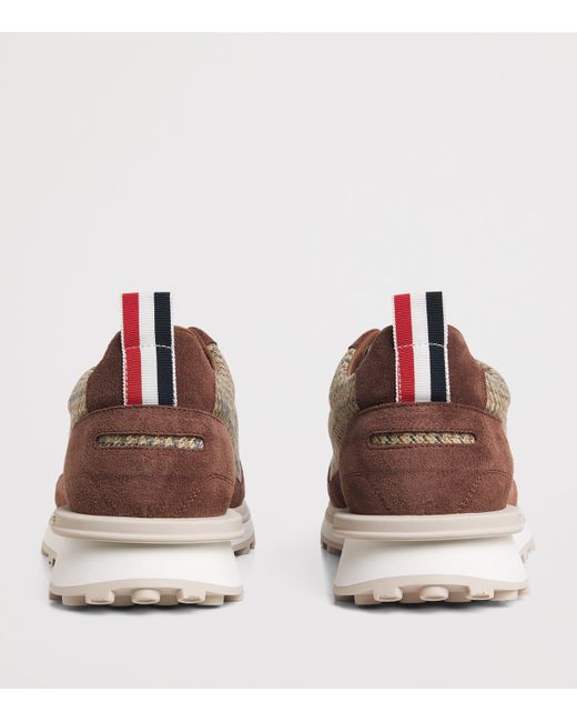 Thom Browne Brown Suede Check Alumni Sneakers for men