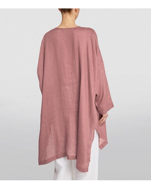 Eskandar Pink Linen Front-placket Shirt