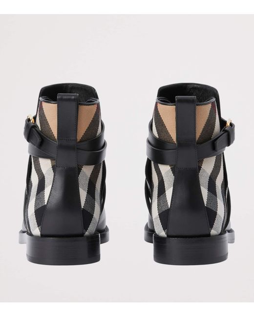 Burberry Black Check And Leather Ankle Boots