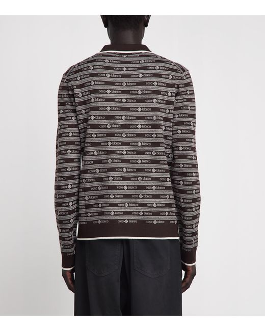 Casablanca Gray Merino Logo Jacquard Polo Sweater for men