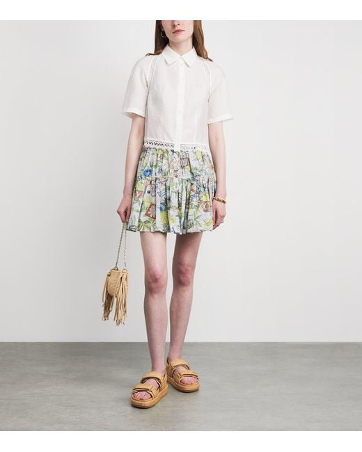 Maje White Cotton Printed Mini Skirt