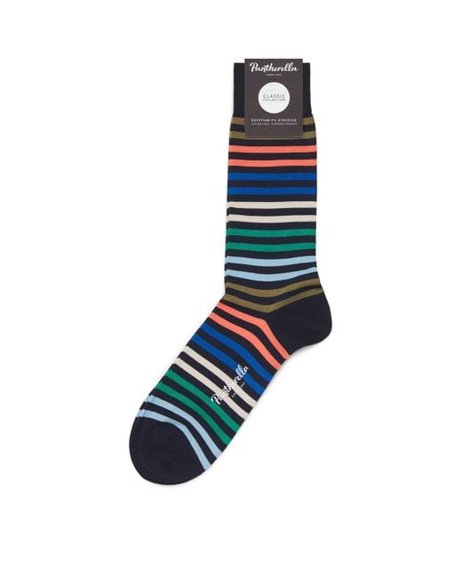 Pantherella Blue Cotton-Blend Striped Kilburn Socks for men