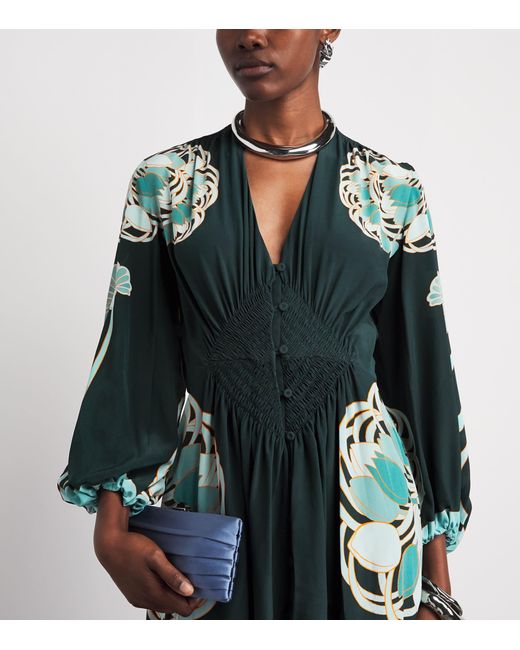 LaDoubleJ Green Silk Printed Camerino Maxi Dress