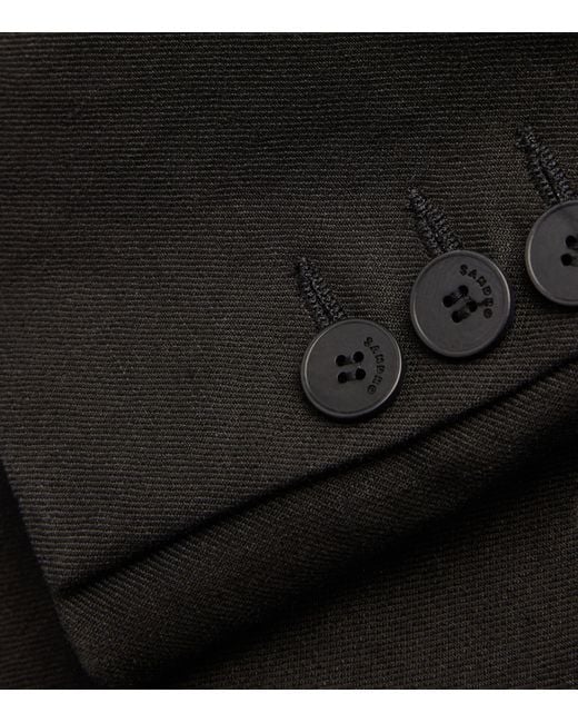 Sandro Black Linen-Cotton Double-Breasted Suit Jacket