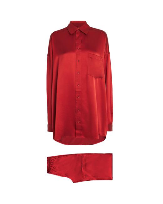 Skims Red Silk Oversized Pyjama Set