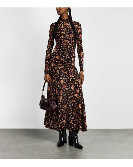 Ulla Johnson Brown Gathered Floral Midi Dress