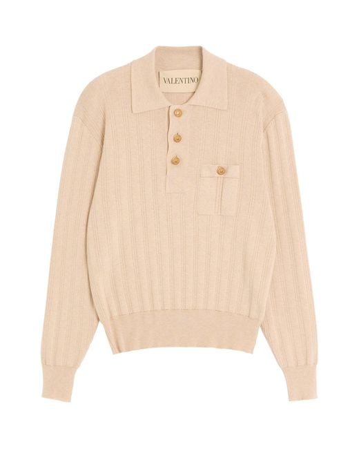 Valentino Garavani Natural Ribbed Polo Sweater for men