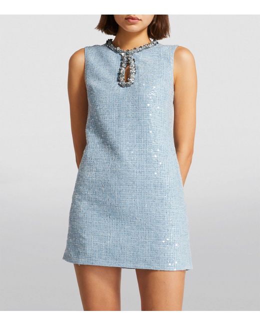 Self-Portrait Blue Sequin-embellished Slim-fit Woven Mini Dress