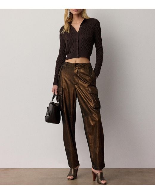 Ralph Lauren Brown Mulberry Silk Cropped Cardigan