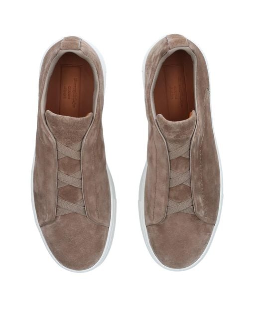 Zegna Brown Suede Triple Stitch Sneakers for men